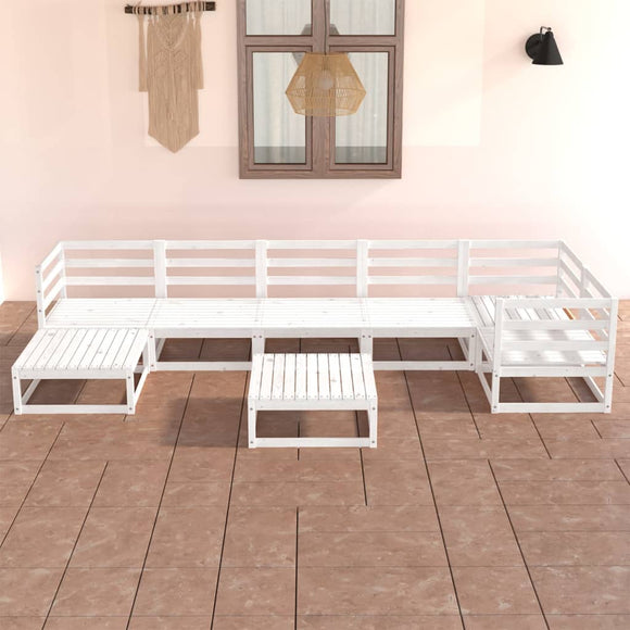 NNEVL 8 Piece Garden Lounge Set White Solid Pinewood