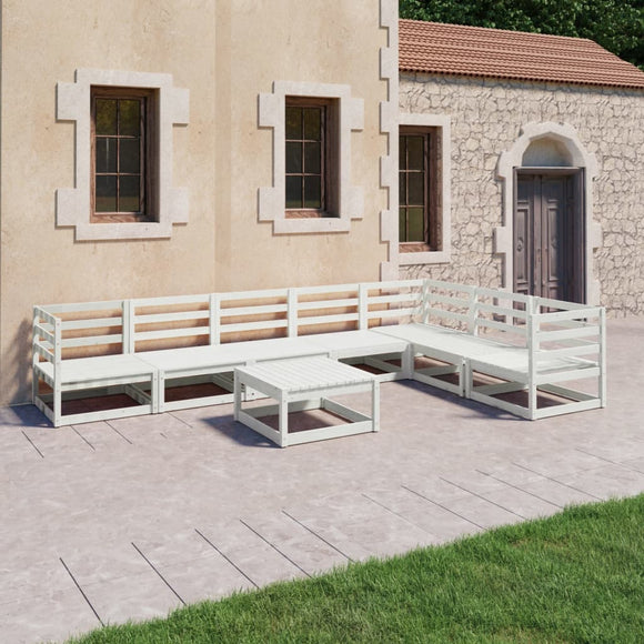 NNEVL 8 Piece Garden Lounge Set White Solid Pinewood