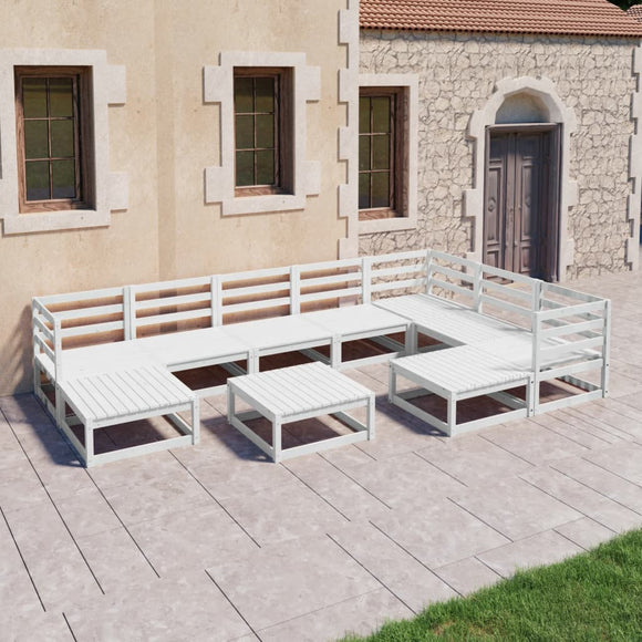 NNEVL 10 Piece Garden Lounge Set White Solid Pinewood