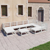 NNEVL 10 Piece Garden Lounge Set White Solid Pinewood