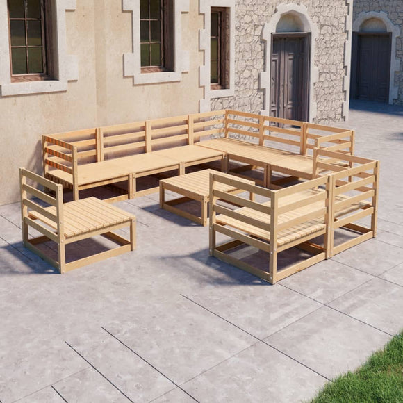 NNEVL 10 Piece Garden Lounge Set Solid Pinewood