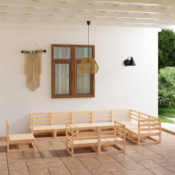 NNEVL 10 Piece Garden Lounge Set Solid Pinewood