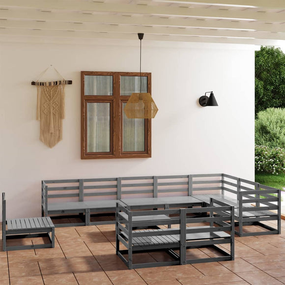 NNEVL 11 Piece Garden Lounge Set Grey Solid Pinewood