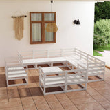 NNEVL 12 Piece Garden Lounge Set White Solid Pinewood