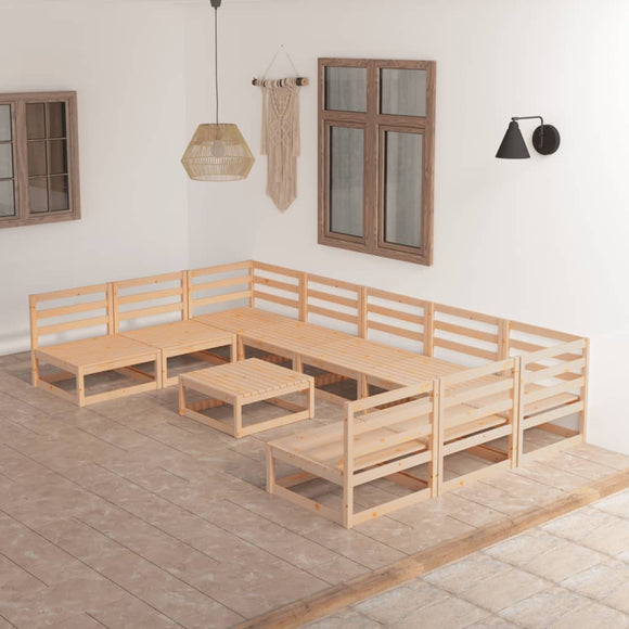 NNEVL 10 Piece Garden Lounge Set Solid Pinewood