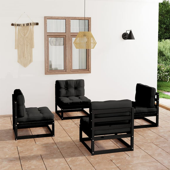 NNEVL 4 Piece Garden Lounge Set with Cushions Solid Pinewood