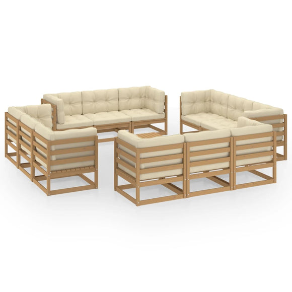 NNEVL 13 Piece Garden Lounge Set with Cushions Solid Pinewood