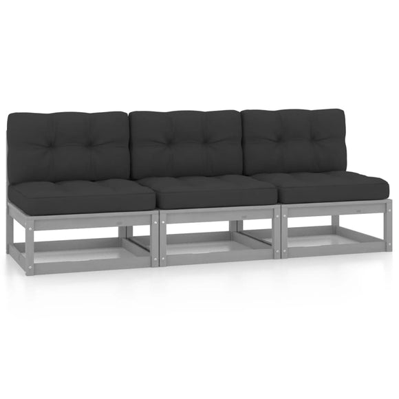 NNEVL 3-Seater Sofa with Cushions Solid Pinewood