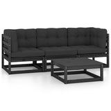 NNEVL 4 Piece Garden Lounge Set with Cushions Solid Pinewood