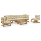 NNEVL 7 Piece Garden Lounge Set with Cushions Solid Pinewood