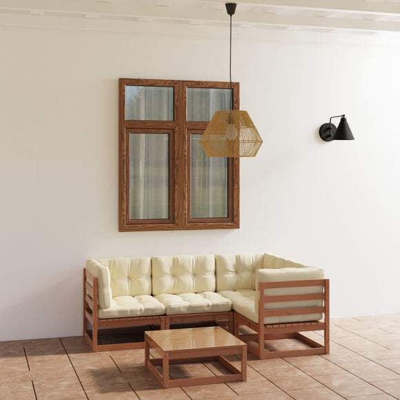 NNEVL 5 Piece Garden Lounge Set with Cushions Solid Pinewood