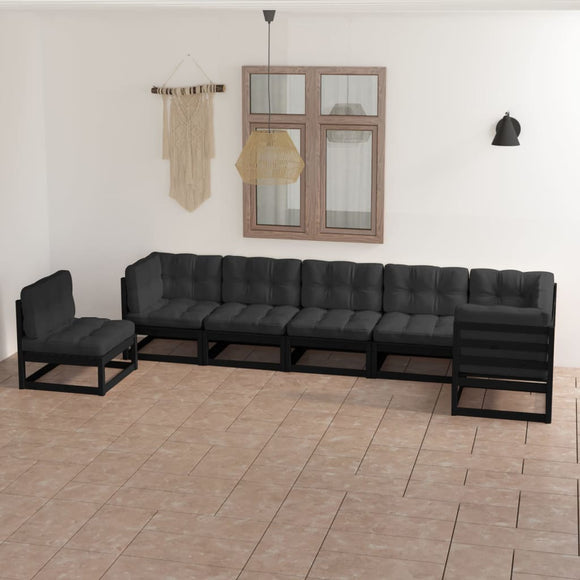 NNEVL 7 Piece Garden Lounge Set with Cushions Solid Pinewood