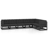 NNEVL 7 Piece Garden Lounge Set with Cushions Black Solid Pinewood