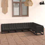 NNEVL 7 Piece Garden Lounge Set with Cushions Black Solid Pinewood