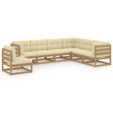 NNEVL 7 Piece Garden Lounge Set & Cushions Honey Brown Solid Pinewood