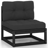 NNEVL 7 Piece Garden Lounge Set with Cushions Black Solid Pinewood