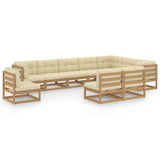 NNEVL 10 Piece Garden Lounge Set&Cushions Honey Brown Solid Pinewood