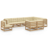 NNEVL 10 Piece Garden Lounge Set&Cushions Honey Brown Solid Pinewood