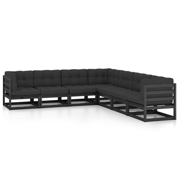 NNEVL 7 Piece Garden Lounge Set with Cushions Black Solid Pinewood