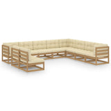 NNEVL 10 Piece Garden Lounge Set&Cushions Honey Brown Solid Pinewood