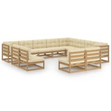 NNEVL 12 Piece Garden Lounge Set&Cushions Honey Brown Solid Pinewood