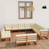 NNEVL 12 Piece Garden Lounge Set&Cushions Honey Brown Solid Pinewood