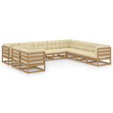 NNEVL 10 Piece Garden Lounge Set&Cushions Honey Brown Solid Pinewood