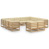 NNEVL 12 Piece Garden Lounge Set&Cushions Honey Brown Solid Pinewood