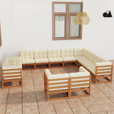 NNEVL 12 Piece Garden Lounge Set&Cushions Honey Brown Solid Pinewood
