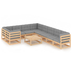 NNEVL 10 Piece Garden Lounge Set with Cushions Solid Pinewood
