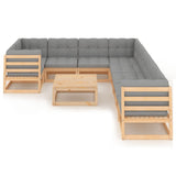 NNEVL 10 Piece Garden Lounge Set with Cushions Solid Pinewood