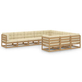 NNEVL 10 Piece Garden Lounge Set&Cushions Honey Brown Solid Pinewood