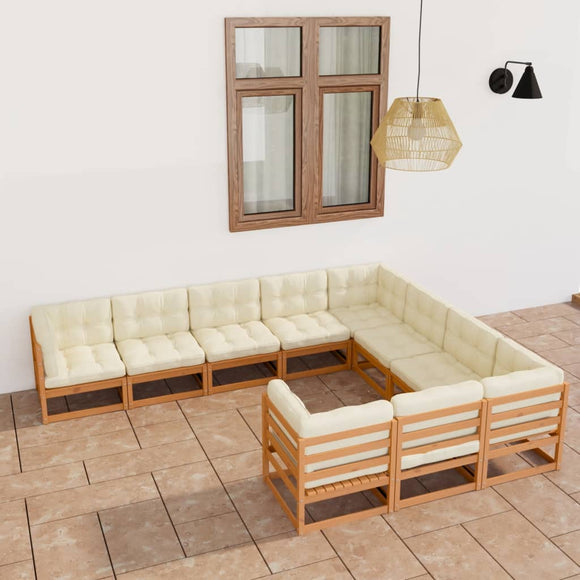 NNEVL 10 Piece Garden Lounge Set&Cushions Honey Brown Solid Pinewood