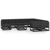NNEVL 11 Piece Garden Lounge Set with Cushions Black Solid Pinewood
