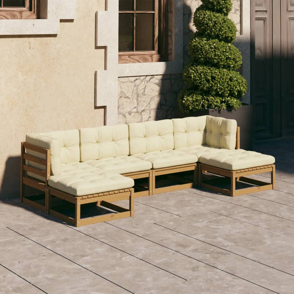 NNEVL 6 Piece Garden Lounge Set&Cushions Honey Brown Solid Pinewood