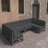 NNEVL 6 Piece Garden Lounge Set with Cushions Black Solid Pinewood