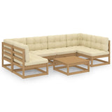NNEVL 7 Piece Garden Lounge Set&Cushions Honey Brown Solid Pinewood