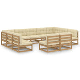 NNEVL 11 Piece Garden Lounge Set&Cushions Honey Brown Solid Pinewood