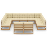 NNEVL 11 Piece Garden Lounge Set&Cushions Honey Brown Solid Pinewood