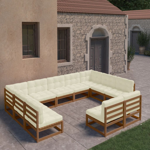 NNEVL 11 Piece Garden Lounge Set&Cushions Honey Brown Solid Pinewood