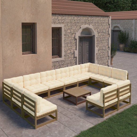 NNEVL 13 Piece Garden Lounge Set&Cushions Honey Brown Solid Pinewood