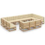 NNEVL 13 Piece Garden Lounge Set&Cushions Honey Brown Solid Pinewood