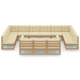 NNEVL 13 Piece Garden Lounge Set&Cushions Honey Brown Solid Pinewood