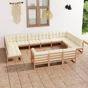 NNEVL 13 Piece Garden Lounge Set&Cushions Honey Brown Solid Pinewood