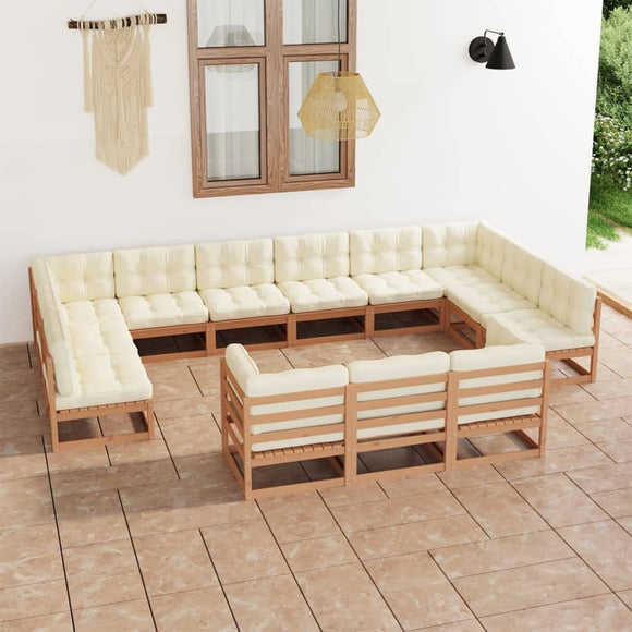 NNEVL 13 Piece Garden Lounge Set&Cushions Honey Brown Solid Pinewood