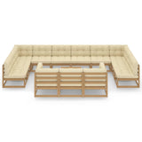 NNEVL 14 Piece Garden Lounge Set&Cushions Honey Brown Solid Pinewood