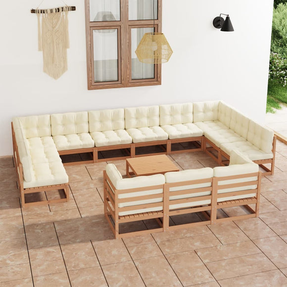 NNEVL 14 Piece Garden Lounge Set&Cushions Honey Brown Solid Pinewood