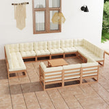 NNEVL 14 Piece Garden Lounge Set&Cushions Honey Brown Solid Pinewood