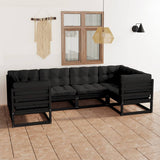 NNEVL 6 Piece Garden Lounge Set with Cushions Black Solid Pinewood