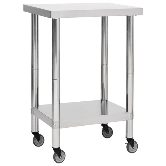 NNEVL Kitchen Work Table with Wheels 60x60x85 cm Stainless Steel